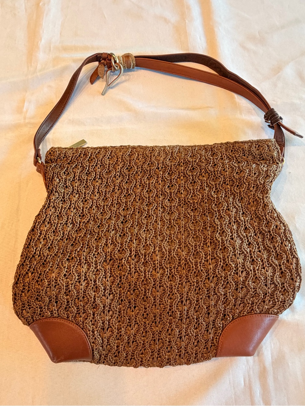 Vintage Cee Klein Woven Knit Shoulder Bag with Brown Leather Original Tag